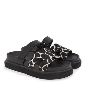 EXE Shoes Γυναικεία Παντόφλας FLATFORMS 03R-340 Μαύρο off white GIRAFFE  ΜΑΥΡΟ ΔΕΡΜΑ U403R34021L90