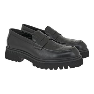 Renato Garini Ανδρικά παπούτσια LOAFERS 15W-820 Μααύρο Δέρμα Μαύρο Κροκό V515W8202950