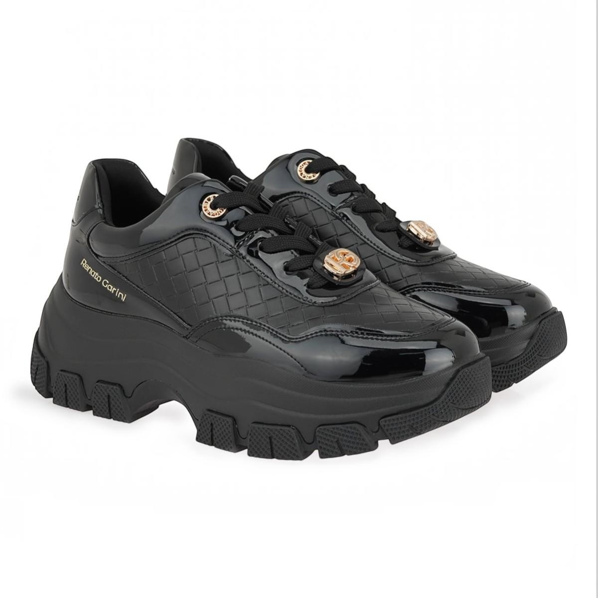 Renato Garini Γυναικεία Παπούτσια Sneakers 502-19R Μαύρο Βερνί Πλέκτο  X119R502367H